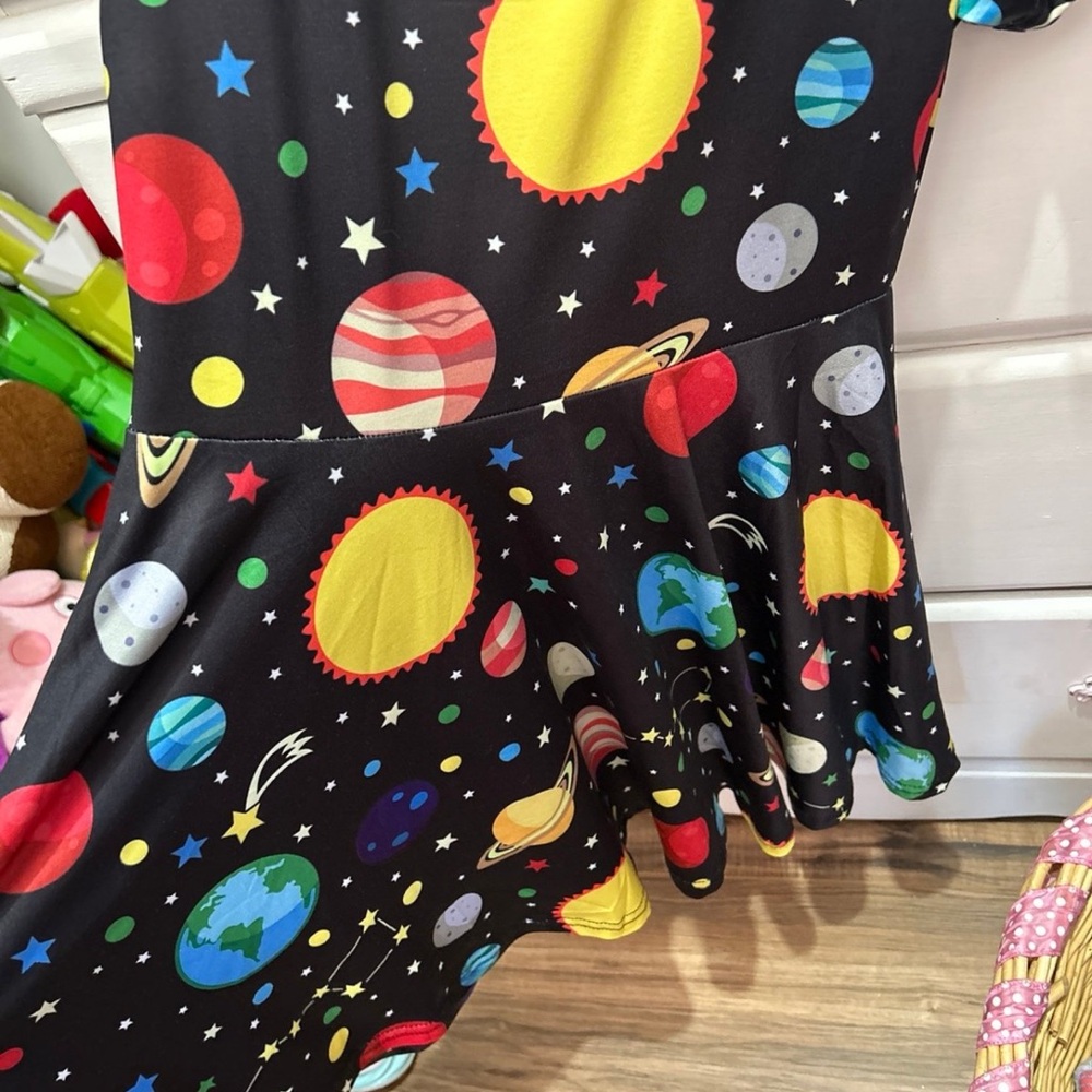 Colorful Planet Print Kids Dress - Picture 3 of 3